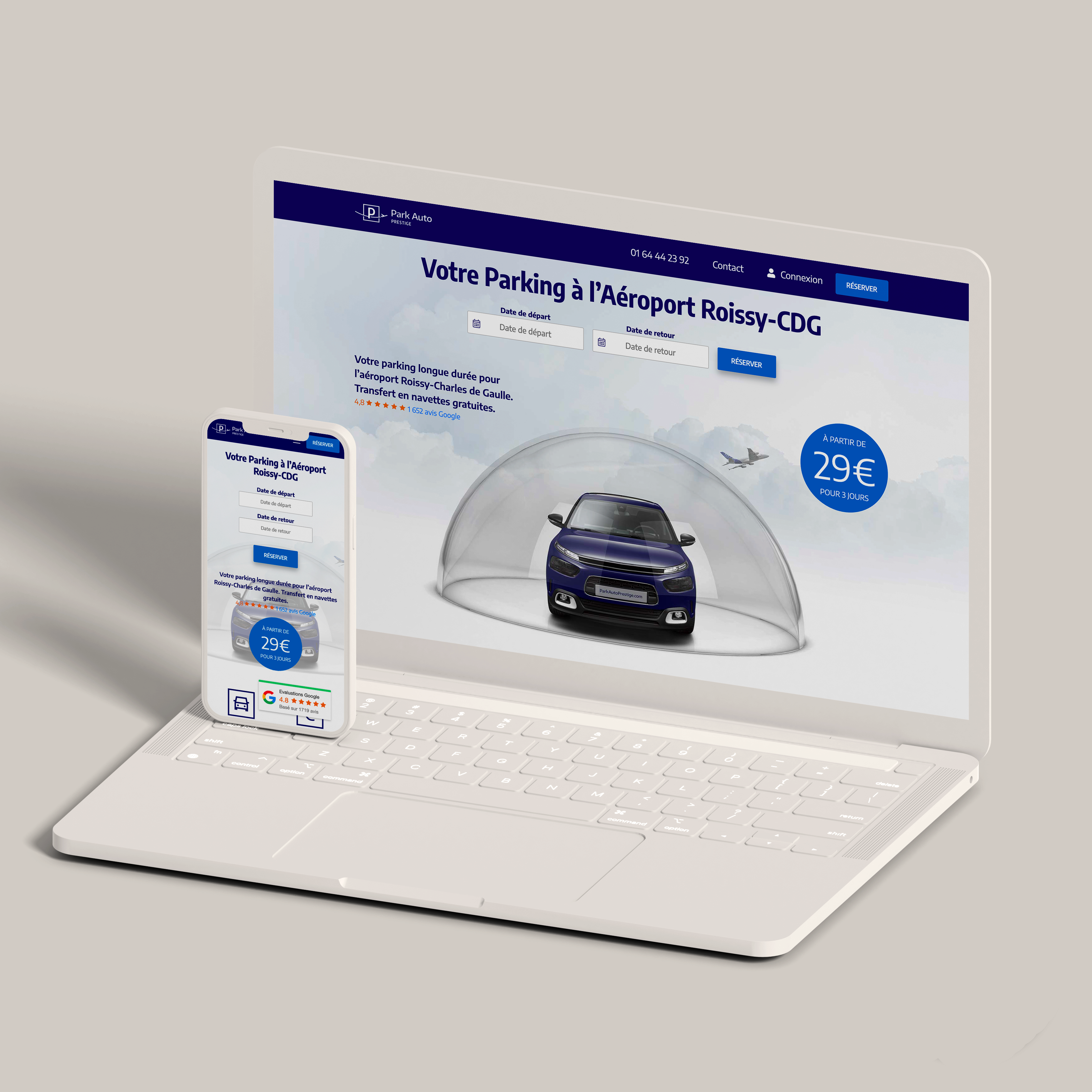 Création landing page parking aéroport Park Auto Prestige — Webitectes